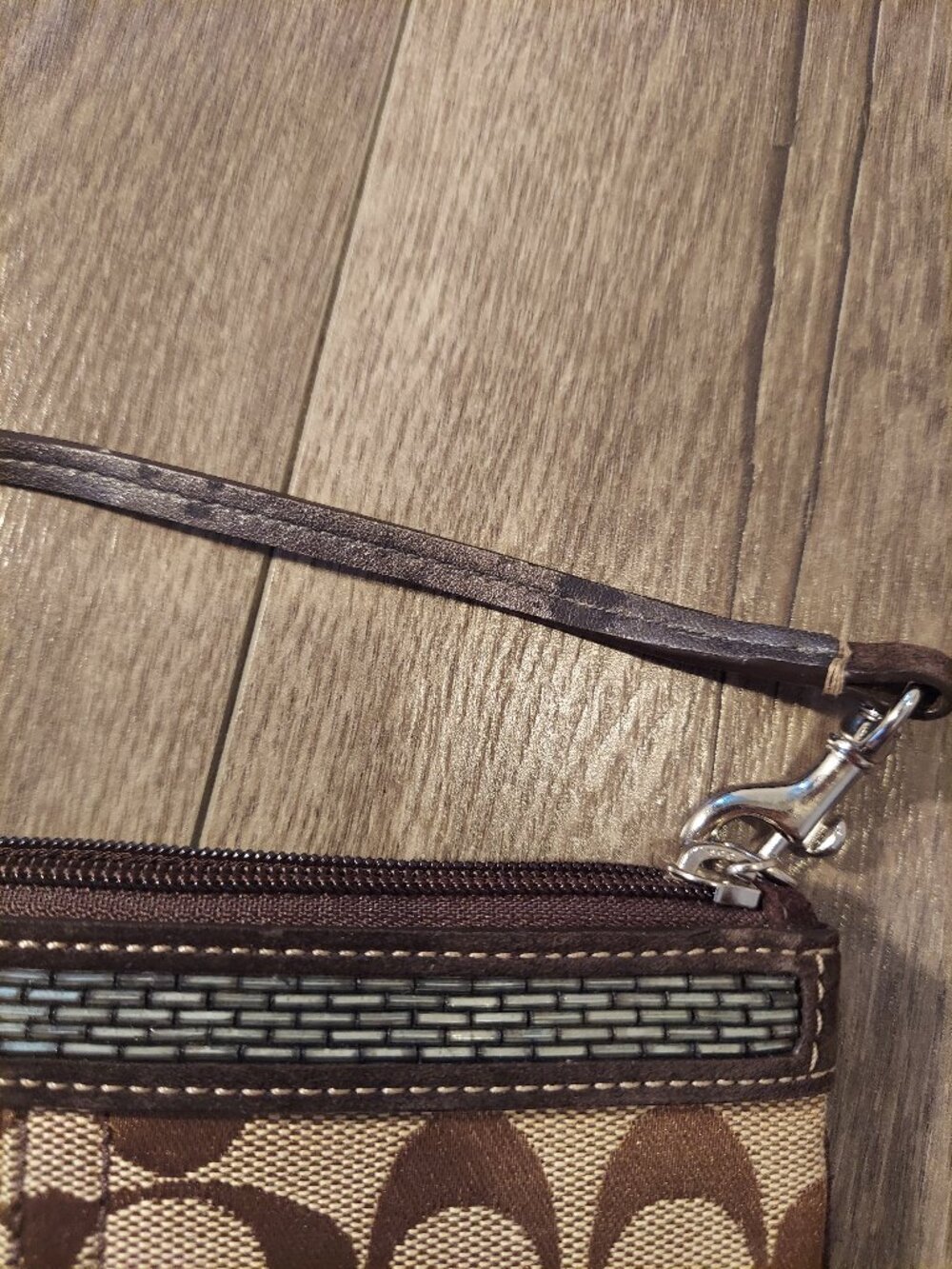 NWT Coach Signature Brown Khaki Wristlet Wallet Pouch Clutch Canvas Leather Zip - Picture 6 of 9